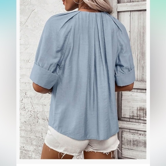 Gitees, Raglan Sleeve,Keyhole Neckline Pleated Detail,YachtWear,Timeless Blouse - Picture 6 of 16